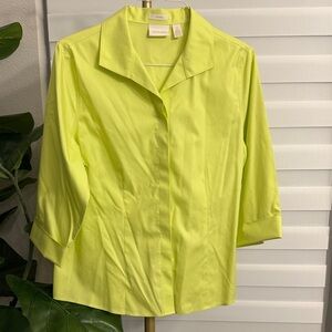 Chico's Beautiful Women's Size 2 Wrinkle Resistant Green LS Fitted Button Blouse